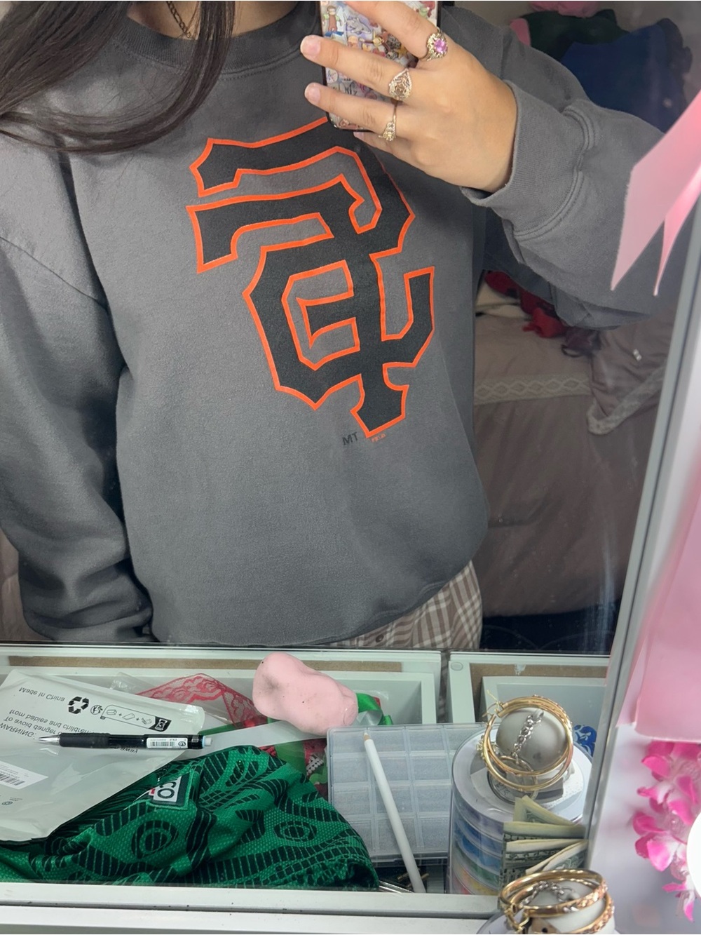 Gildan Gray Crewneck Sweatshirt with Orange Graphic